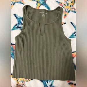 American Eagle Outfitters Green Ribbed Sleeveless Cropped Tank